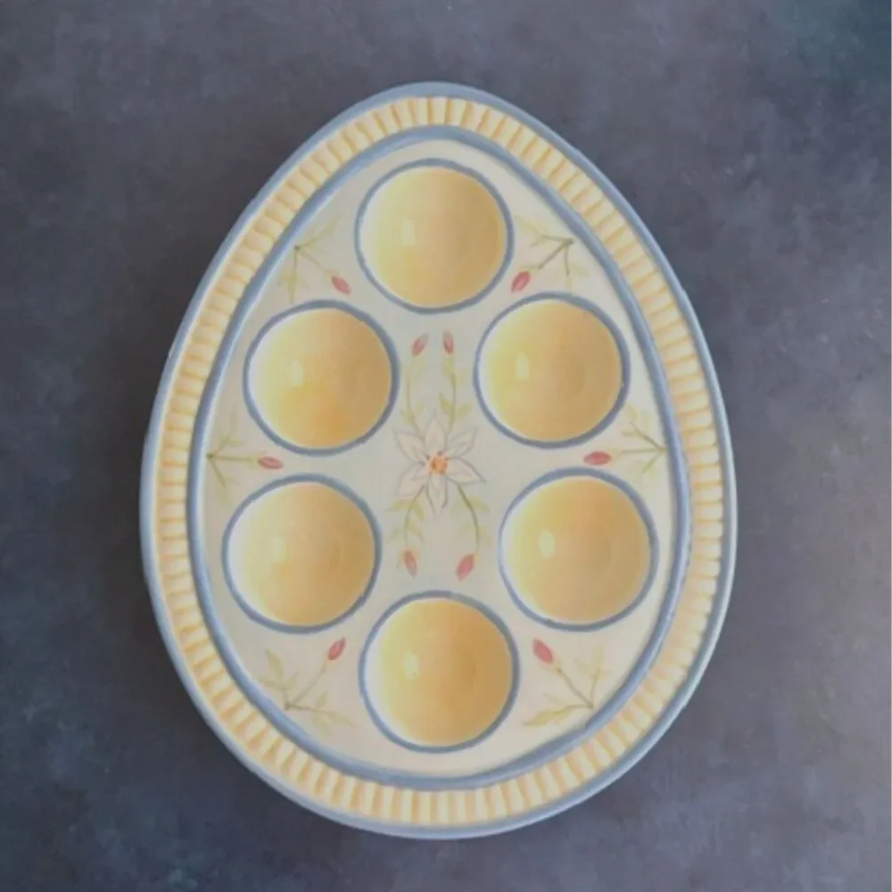 Capriware Hand Painted 6 Egg Deviled Egg Platter Floral Ceramic Tray 9.5